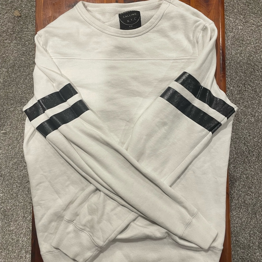 Men's White and Black Striped Sweater